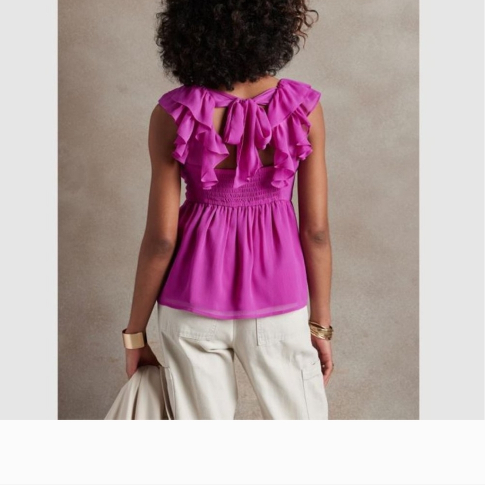 NWOT Banana Republic Magenta Pink Crepe Ruffled flutter Women's Summer Top - Picture 2 of 8